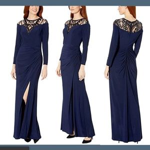 NEW Adrianna Papell Jersey Embellished Long‎ Sleeve Gown Midnight [SZ 10 ]